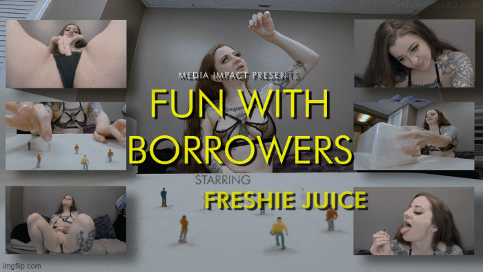  Freshie Juice has caught some borrowers and she eats some and uses the other to get off on

Keywords: Freshie Juice, vore, sex toys, boob play