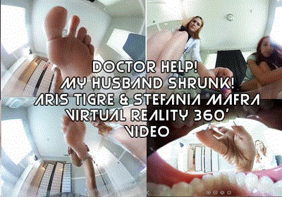 Your wife has frantically taken you to see the doctor! You woke up this morning shrunken down and now your wife has no idea what to do! She is panicked and the doctor tries to calm her down. After going over numerous questions about you, the two giant ladies look over you. Your wife is saddened at your new state but the doctor tells her she will need to run a few tests on you at you new size. She looks over you and decides to see if you can handle the pressure of her huge foot as she presses it down on you. She invites your wife to help as she tries as well. It seems you have held up well, but the doctor drops the bombshell on your wife. You will never return to normal size! Your wife is upset but the doctor tells her maybe she should jsut eat you instead,that way you will be part of her forever. Your reluctant wife tries to bring herself to eat you, its just too painful, but soon she gets the final bit of courage as you are dropped into her gaping mouth and swallowed whole! Gulp!