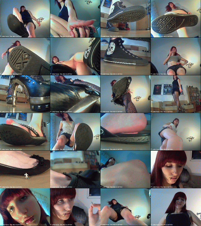 A new collection with our cute Model Jinx! It includes nine POV-Crush-Clips and a little movie, where a shrunken men tries to climb up to her knee.
Great outfits and shoes, cool pov action and a great girl - Enjoy!