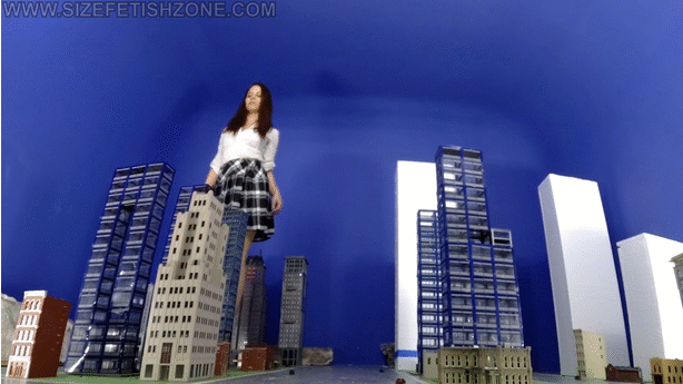 The clip stars a Cali Logan.  She should be wearing a school girl uniform, Cali should be wearing the same type of the thing that Cali wore in "These Shoes Were Made for Crushing" (and she should keep her shoes on for the whole video please).<br>
SFX is requested.  I would like all the buildings that gets destroyed to be in lots and lots of flames.  There should be tons of fire, and smoke (although please don't have the smoke block our view of the giantess or the fire, so have the smoke behind her in the shot or have the wind blow it away or reduce the smoke enough so we can clearly see her and the fire I would also like tons of explosions.  There will also be planes, tanks, and an army. <br><br>
The clip begins with a shot of some buildings or part of the city (where you cannot see Cali).  Then suddenly, Cali stands up into the shot (as if she had been kneeling, out of view, just below the frame) and she towers over the buildings (at least the buildings in this shot.  Cali has a happy/pleased/satisfied expression on her face throughout the entire clip  Throughout the entire clip she shows evil delight and giddiness with everything that she is doing.  She looks present and aware, and she is paying attention to what she's doing.  She is gleeful and playfully delighted and literally orgasmically happy with everything that she is doing.  Throughout the clip, she smiles, giggles, laughs, moans in ecstasy (while running her fingers through her hair), bites her bottom lip in ecstasy (as if she holding herself back from moaning in pleasure) etc. (things like that, you get the picture).  She shows incredible joy, playfulness, and sexual satisfaction on her face and in her body throughout the whole clip.  Clearly she is being turned-on by everything that she is doing, and she acts as if all her activity is extremely pleasurable to her.  She also acts pure evil, and shows no sign of mercy or guilt over anything that she does: only pleasure at all the destruction she is causing (which seems to be making her horny, as well as satisfied).
Cali doesn't speak throughout the entire clip (she doesn't say a single recognizable word throughout the entire clip, except for maybe an orgasmically muttered "yes" every now and again or maybe a moaned "oh, god!"): she doesn't tease, she doesn't boast, she doesn't insult, she doesn't verbally communicate to the camera, nor the tiny citizens, she doesn't make demands.  Cali moves freely and she seems very relaxed, natural, and open with her movement, walking, and stomping.  She seems as if she's having great fun.<br><br>
As for Cali's speed, she goes at an unchanging, steady speed (not too fast and not too slow).  Fast enough to be efficient and get to the crushing quickly, but slow enough to enjoy the moment.
This is a city crush video where the giantess is extremely methodical, ruthless, unchanging, invincible, unmovable, but more than any of these Cali is efficient.  Cali doesn't look to see what people are doing, doesn't take a moment to decide what to do next (ever), she never gets distracted, she never walks around the city to survey the damage that she did or is about to do, she never paces or walks around, she never looks inside a building or car, she never picks anything or anyone up, and she never takes a break from the crushing, except to walk (taking the shortest way possible) to the next thing to crush (or taking a quick moment for herself). Everything in this entire clip is crushed with her feet, no boob or butt crush, with the exception of the skyscrapers. She crushes the building without speaking but obviously takes great delight in it, and she flattens it out completely.  She takes her time, not to tease nor build suspense for the people still in the building, but out of thoroughness.  She has no interest in building suspense or terrifying people before she ends them--she seems to be interested in getting straight to the crushing immediately.  Cali stomps on the building until she is satisfied that it is completely flat.  She stops, turns, steps to the building immediately adjacent, turns toward that building and repeats the process of crushing that building with her feet.  Then the next building than the next.  (Once again, no wasted time and no walking around or surveying the situation or teasing, just crush, move to the next building, crush, move to the next building, crush, move to the next building, crush....).  She stops only occasionally to catch her breath from the orgasmic pleasure of her crushing, or to take a moment to enjoy her crushing (very briefly) or to simply take a quick moment to laugh or giggle at everything she's doing--but these moments are fleeting and she quickly gets back to the crushing.  It's as if she's on a mission to destroy all the buildings flat.  Although there might be variety of buildings and camera angles, there is somewhat little variation of Cali's movements, and pace: walking in the same way, crushing (all with her feet) with a similar pattern to her stomps, foot position, etc.  Crushing each building efficiently but also taking her time, until that building is completely destroyed (perhaps on fire and with smoke).  Then, utterly happy with herself, she moves onto the next building and crushes it in (almost) the exact same way (it doesn't have to be exact, exact crushes every time, there's just no reason for Cali to come up with a different crush every time).  As per my request above, the buildings that are destroyed (flattened) should be engulfed in flame after they are crushed. Once she gets to the end of one side of a street, without a moment's hesitation she turns to the other side of the street and does the same thing, working her way down that side of the street, one building at a time: crush, move to the next building, crush, move to the next building, crush, move to the next building, crush, move to the next building (with the occasional short pause for Cali to be ecstatic).  No teasing, no talking, no useless walking around.  And once she's finished with that street, she immediately moves onto the adjacent street (showing no imagination as to what she'll crush next ever; always moving from one thing to the immediate next thing to crush).  Cali does this and works her way throughout the entire city, literally destroying every single building in the city (working her way from one end of the city to the other).  Since almost everything that Cali crushes gets engulfed with flame, by the time that she finishes with one side of a street, that entire side of the street is a giant raging fire.  The fire doesn't have to be realistic (and should actually be unrealistically big, fierce, and enduring).  The fire usually starts after Cali crushes whatever it is that she's crushing (not during) so Cali is usually not stepping into a fire but the place that she just finished crushing bursts into flames after she walks away from it.  As stated above, I'd like lots of explosions (some big, some small) but these explosions can be mostly off-screen (where we just hear them) with maybe a few explosions in the background (of already flattened areas).  These explosions should be devastating the already destroyed areas (and are therefore usually background or foreground action, depending on where Cali is standing).  The explosions and fire don't have to follow any logic (think Michael Bay), except that they are all entirely contained within the area that Cali has destroyed (the areas she hasn't destroyed remain untouched by fire until after she flattens it).  As she works her way through the city, the area that she destroyed looks like an apocalypse happened there, it's just rubble, raging fire, smoke, and an occasional explosion that makes the fire even bigger.  The fire never lets up, the entire clip.  Since Cali destroys every building in the city (working her way from one end of the city to the other) and the fire continues without quitting, by the end of the clip the entire city (without exception) is engulfed in massive flame.
During the attack itself, Cali only crushes buildings deliberately, she makes no attempt to crush people or cars, however if she accidentally steps on something as she's walking that's okay and she ignores it.  She also ignores all the smoke, fire, and explosions which don't startle or alarm her at all (although she could take pleasure in it if she wants).  During the attack, there are the usual giantesszone screams, emergency sirens, and people running around but Cali just seems to ignore all this (or get pleasure out of it, but it doesn't distract her or slow down her crushing).  As the clip nears its end, the screaming, people running around, and emergency sirens become less and less and less, until the very end (when the city is engulfed in flame) where all you can hear is fire and explosions, thus implying that no one survived (and it also looks like no one could possibly have escaped her crushing or the fire).<br>
Now, I promised a note about the skyscrapers: above I said that she crushes everything with her feet.  The skyscrapers (since they are tall enough that they aren't easily crushed by foot at first) are destroyed in a different fashion.  Cali uses her hands to destroy the skyscraper (or skyscrapers if there's two of them--please, no more than two skyscrapers) one floor at a time.  She starts at the top floor, destroys it and throws the rubble aside, then destroys the next floor down in the same way and throws the debris aside, then the next floor, then the next, then the next--as with everything else it is very efficient, mechanical, unimaginative (on the part of the giantess) and she's absolutely loving every second of it.  Once, the skyscraper has been reduced to the level of the other buildings, Cali crushes the remainder with her feet as always.
In the last few minutes of the city's destruction (when there's only a very small number of buildings left by this point), Cali is attacked by tanks and fighter jets that shoot her, as well as soldiers that unload machines weapons at her.  These attacks are 100% ineffective; there's no indication that she even feels the attacks.  The army and air force throw everything that they have at her and she doesn't even wince.  She just keeps on crushing buildings with her feet, she doesn't even bother to look, let alone swat at the planes that are flying around her.  Instead, she just laughs at them and continues with her crushing (she definitely doesn't feel the attack against her).<br>
Many tanks, and soldiers may be ended or destroyed incidentally (by fire, debris falling on them, or accidental stepping on them) but she doesn't destroy the army deliberately until after the city is destroyed.  Once the city is destroyed (and engulfed in flame and smoke) she strides outside of the city limits (away from the fire and smoke) followed by several fighter jets (which up until now she had been ignoring).  The fighter jets are flying all around her, shooting at her (completely ineffectually as I stated before).  Cali begins facing jets or groups of jets (happy to have new things to play with) and blowing towards them.  She doesn't blow hard, but it's clear that she has super-breath and when she blows toward a jet (or group of jets) it creates hurricane force winds and the jet or jets (without fail) completely looses control and crashes (into her or the ground or the burning city).  She never misses with her blowing (always hitting the target and having the target crash) and the whole thing (like everything else in this video) is completely effortless on Cali's part.  She repeats the blowing at the jets until they are all gone (of course, she loves every moment of it).
She than proceeds to a field where there's a large army, filled with tanks and soldiers all firing at her.  You can guess what happens here.  Cali effortless stomps on everyone and everything destroying everyone there (all with her feet).  She is efficient, ruthless, she calmly takes her time, she is completely unmoved by their attack on her, no one survives, she's orgasmically happy about the whole thing, she doesn't speak or talk, yadda yadda yadda... I'm pretty sure you get it by now.<br>
The clip ends with the army completely destroyed and Cali spotting a highway (or road) leading away.  We can't see where the road ends or where it leads, it just goes into the distance implying that she's going to another city where she'll do this all over again)...
Then (finally) fade to black...