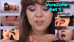 Classic Clips from Vorezone - 3 clips with Amber Ray, She eats people she turned into jelly beans, She eats 2" Plastic people, and lastly she eats micro 2mm people.  These have been upscaled to 1080p.

Keywords Amber Ray, Vore, Media Impact, Shrinking, Hand Held, Mouth, Tounge, Eating