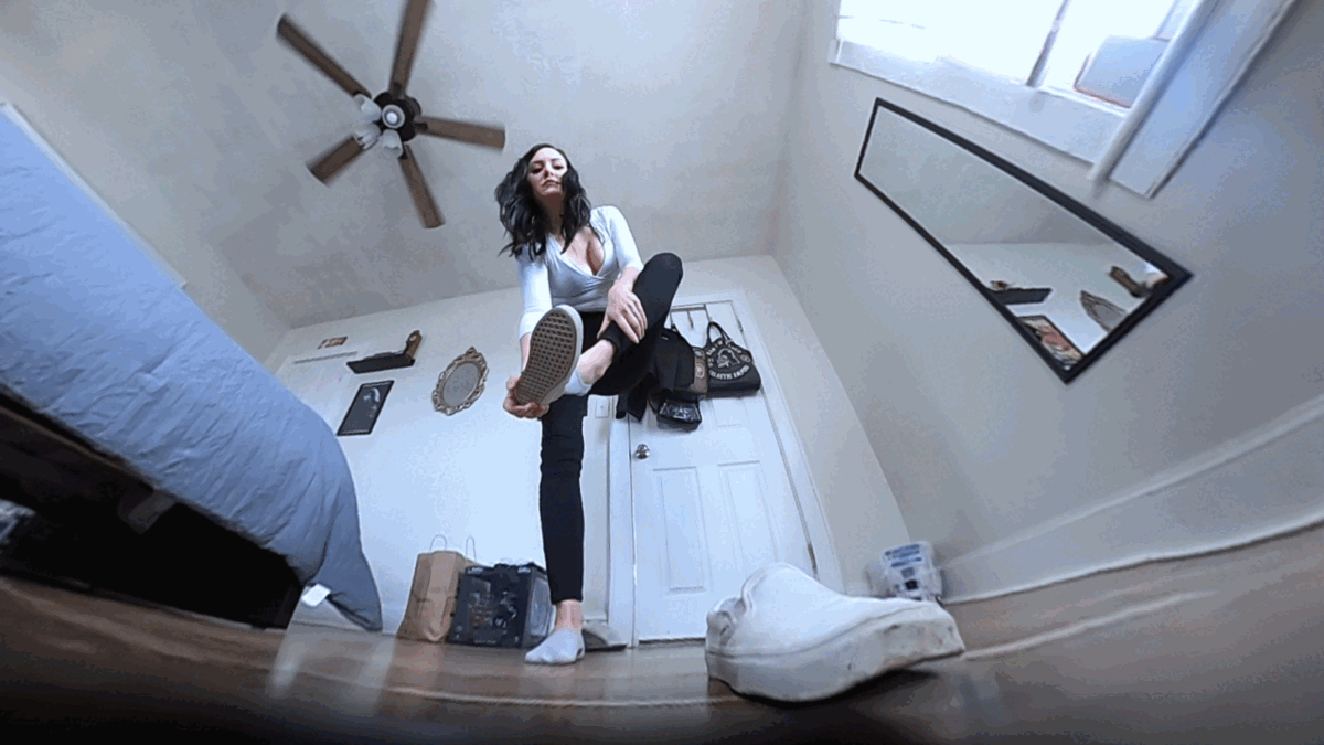Note: This is a VR360 Clip

How did you get here? How long have you been here? These questions remain unanswered. However, this clip begins with Lauren Ashlyn placing you on her bathroom floor, leaving you with some water and a toothbrush to clean the floor. Returning to check on your progress, you are once again lifted into the air and placed firmly on the floor in her bedroom, where it is implied you will be cleaning her shoes. In the end, she returns and is not pleased with your performance, swiftly stepping on you. 

Shot in 60fps slow motion. No dialogue. Some slight splitting.