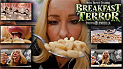 An ordinary breakfast. An extraordinary nightmare.

Starring Blondzilla, this science-fiction suspense short transforms a familiar everyday setting into an enormous, hostile world for miniature alien visitors. From their perspective, a simple bowl of cereal becomes a vast landscape, and the woman sitting above it is a towering presence who has absolutely no idea they exist.

Blondzilla is unaware from beginning to end. She never discovers the tiny visitors, never recognizes their predicament, and never deliberately threatens them. She simply continues her morning routine while an entirely different story unfolds beneath her notice. That contrast drives the film: what seems completely ordinary to her carries enormous consequences for the visitors.

Low perspectives, close views, and effects sequences bring the audience into their miniature world. Familiar objects become monumental obstacles, and small, casual movements change the scene in an instant. The tension comes from waiting for a moment of recognition—a glance, a hesitation, some sign that Blondzilla might finally notice what is happening.

But recognition never comes.

Across approximately ten minutes, the film moves between Blondzilla’s everyday routine and the visitors’ increasingly surreal experience. Its central threat requires no villainous plan or deliberate cruelty. Blondzilla’s complete innocence of the unfolding events makes the contrast all the more unsettling.

For her, it is just another morning. For the unseen visitors, it is a journey into the unknown.

Keywords: Blondzilla, Breakfast Terror, sci-fi horror, giantess, unaware giantess, tiny aliens, miniature explorers, size difference, alien encounter, suspense, special effects, creature feature