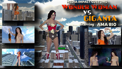 Wonder Woman, a towering giantess, was on a mission to find Giganta. After a determined search, she finally spotted her adversary and attempted to step on her. However, the ground beneath them unexpectedly split open, and Wonder Woman jolted awake, her room trembling. It had all been a vivid dream. But reality quickly set in as Giganta was indeed attacking the city, her colossal form tearing through buildings.Determined to confront the threat, Wonder Woman ascended to a rooftop, hoping to catch Giganta’s attention. She boldly declared her surrender, offering the city to Giganta. As Giganta lifted Wonder Woman into the air, an agreement was struck. Unknown to Giganta, Wonder Woman had cleverly snatched a strand of her hair, a crucial element for her plan.Back in her laboratory, Wonder Woman worked swiftly, using the hair to construct a growth ray. Activating the device, she grew to an immense size, surpassing even Giganta. With newfound strength, she seized Giganta and hurled her across the city. However, Giganta landed with a crash in the lab building, where she too found a way to enlarge herself, growing even bigger than Wonder Woman.In a colossal showdown, Giganta attempted to crush Wonder Woman underfoot. Yet, Wonder Woman managed to reach the lab once more, enhancing her size further. Both continued to expand, their forms eventually surpassing the planet itself. In the end, the two giantesses stood side by side, ready to rule the planet together, their rivalry transformed into an alliance of unparalleled might.

Keywords Ama Rio, Media Impact, Giantess, Super Hero, Hand Held, Booms, Shakes, Building Destruction, Growth, Special Fx, Giganta, Wonder Woman, Bare Feet, Boots