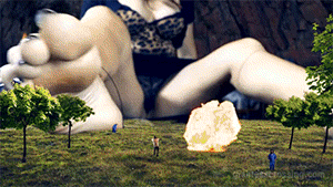 <h4>The Giant Goddess Awakens</h4>
In the last century, a small group of settlers found an untouched place deep in unknown woods, far away from the known civilization. They decided to build a village near a high hill, which looked like a sleeping woman. They called their new home Giantess Mountain.
<br><br>
Many years went by. More people found their way to the former untouched place. The village grew to a city. The humans started craving for money and therefore the precious natural resources lying beneath the earth.
A mining industry was installed. The tourists came to watch the mountain in the shape of a sleeping woman. The nature got damaged and littered and the noisy city awakens an ancient guardian of the nature.
<br><br>
Suddendly the earth quakes and the mountain breaks up to reveal the sleeping giant goddess ...<br><br>
<h4>Bound Female Giant Gulliver Awakens Scenario</h4>
The ancient goddess has slept for hundrets of years. Her awakening is a long process measured in human terms. She lies in the middle of the village. The settlers tied her down to the earth, to avoid that the giant goddess moves her body. They use the goddess of nature as a ressort for fun and pleasure. The village people climb on her gigantic body and dance and celebrate parties on her. Tourists come for sightseeing and workers clean the goddess from the dust of the centuries as if she was a lifeless monument.
<br><br>
But now the day has come! The ancient goddess gains her powers back. She begins to move her hands, feet and head slowly. Even such little movements are fatal for the settlers, their homes and cars. The ancient giant goddess vores and crushes some of them unaware.
<br><br>
After a while the gardian of the nature realizes what is going on. The voice of the settlers and their way of treating the nature annoys her. Getting stronger every moment she swears revenge. She blows up her shackles and rises to her frightening full height, towering over the village. Even large houses are small compared to her giant feet.
<br><br>
With her thundering voice she tells the intruders that their only chance to be on her mercy is to pray to her as their only goddess. She wants them to worship her titanic feet.
<br><br>
To increase her powers she vores some of the settlers. The village people try to fight against the giantess. But she is immortal. Now the ancient gooddess enjoys to show the settlers her power. She plays with their houses, cars and a ship in the nearby harbour.
<br><br>
This is not the end. The goddess' vengeance on the helpless tiny villagers continues in a future clip. (Giantess Mountain - The Goddess' Revenge).
<br><br>
You don't want to miss this clip, if you're interested in:
<ul>
 	<li>unique bound female giant Gulliver awakens scenario</li>
 	<li>body exploration</li>
 	<li>barefoot crushes</li>
 	<li>vore</li>
 	<li>hand crushes</li>
 	<li>size comparision: tiny people approx. 1/2 inch.</li>
</ul>