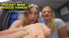 Keri is my wife, and her friend is Stelle Elle. The video begins with a unique perspective, as I peer out from the confines of Keri’s Jeans pocket, nestled snugly within the fabric. She gently retrieves me from my pocket-sized abode, cradling me in her palm as she lovingly explains that she has shrunk me to keep a close eye on me forever, and she adores me just the way I am now. Her voice is soft and reassuring as she promises that I will be well cared for, with her friends stepping in to watch over me whenever she travels. My new bed will be a cozy nightstand drawer, and during the day, I'll accompany her at work, resting in the safety of her desk drawer.
As the scene unfolds, another one of Keri’s friends enters the room. Keri introduces me with a warm smile and entrusts me to her friend’s care. The friend eagerly accepts, expressing her excitement about having me visit. Keri suggests that the arrangement begin tonight, as she has plans and will return to collect me in the morning. With a playful grin, Keri sets me on the floor in front of both women, proudly declaring that I am an expert shoe cleaner. My gaze travels from their sneakers up to their smiling faces, the vastness of their presence both awe-inspiring and gentle.
Keri carefully lifts me back into her hands, planting a tender kiss on my tiny form before handing me over. As she departs, the other woman gives me a gentle kiss as well, before tucking me safely into her pocket. I have a fondness for rings, and in this fantasy, I admire the gleaming bands adorning both women’s fingers, noticing how they catch the light from both the palm side and the exterior. When they discuss me, they place me on a table, their hands resting beside me, the rings glinting like treasures. Throughout, the mood remains one of gentle elegance and care, a gentle giantess fantasy.

Keywords Stelle Elle, Keri Spectrum, Media Impact, Hand Held, POV, Sneakers, Kissing, Handheld