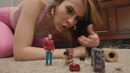 A bratty giantess - Ziva Fey has caught a little 6 inch tall "borrower" stealing supplies and taking shelter from a storm inside her home. She eagerly traps him, excited because she absolutely loves messing with the little people, and she is notorious amongst the borrowers for her cruelty. This time though, bored of being stuck inside, she decides to have fun with him eventually stomping him flat or squeezing the life out of him.
Keywords:
Ziva Fey, giant woman, brat girl, trapping, amazon, stuck, pov, stomping, squash, crush