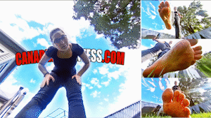 Check out something unique and new with our first EXTREME POV video! Using some of our latest techniques from Canadian Giantess Enhanced, you'll get a ground level view of Eclipse chasing you down in her backyard. 60fps visuals, improved brightness, and crisp resolution. It's one of our most intense videos yet! Besides a ton of barefoot action there's also a very brief vore scene where Eclipse picks you up, pops you in her mouth, and then lets you drop back down into her hands. Includes an explosive soundtrack throughout as well!