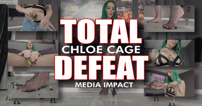 A tiny army has come to attack Chloe Cage and they are totally defeated. She crushes them with her feet and takes them apart with her hands then uses them to masturbate.