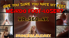 Irresistible Princess Audrey caught her loser stepbrother - YOU - perving secretly on her sweaty, stinky socks.

You always had a thing for her feet, but you were too ashamed, so you hid it behind masks of fake disgust.

Now you are only 1 inch tall, and your bratty Stepsister is going to have her way with you.

How long will it take for Audrey's perfect feet to BREAK you?

Insane VR-360 experience in 8k! Stepsister, Foot-humiliation, socks, JOI, In-sock, HFO