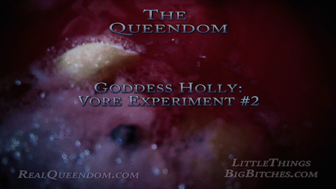 Goddess Holly is back with another vore experiment, she has a new tiny camera guy and a new plan!  The last experiment didn't work out like she had hoped it would "I ate him on an empty stomach... he dissolved pretty fast."  This time, Holly has a nice bready snack to (hopefully) help soak up some stomach acid and keep her camera person intact long enough to get the footage Holly wants!  Holly tucks the little guy into her sports bra while She snacks and prepares Her stomach.   Once the muffin is eaten the tiny camera man quickly follows!  Holly washes the tiny man down with some water and waits for the tiny man to start texting.  While She waits she rubs her belly and reads a bit about digestion. "He could be inside me for up to 40 hours!" 

Eventually the little guy arrives in Holly's stomach and starts to text.  "Its really hot and sticky in here," he says at first.  "That sounds about right," Holly laughs.  Soon the pictures start to come and they look much better!  "Eww" Holly laughs before sharing a few of the pictures and video with her viewers.  It isn't long before the camera guy loses focus and starts to complain about being digested.  "Its too late to do anything about that now, just keep sending pics and videos until you're dissolved" Holly writes back.  Perhaps a muffin isn't enough protection from Her stomach acid after all?  At least She got good footage this time and a nice snack too!  Maybe Her 3rd camera person will last longer...