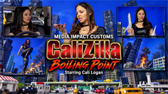 A miserable day on the road pushes CaliZilla beyond her breaking point! Trapped behind the wheel in heavy traffic, her frustration steadily turns into uncontrollable rage. As she angrily curses the country and everything happening around her, a mysterious electrical surge flashes through her body. The energy overwhelms her—and in seconds, she is transformed into a colossal woman towering over the city.

Dressed in a tight black faux-leather crop top, matching shiny pants, high heels, and a black choker, CaliZilla looks down in disbelief as skyscrapers, streets, vehicles, and terrified citizens become miniature beneath her. Her initial confusion quickly gives way to excitement when she realizes how enormous and powerful she has become. The traffic that once trapped her is now nothing more than a collection of tiny cars beneath her feet. With no reason left to control her temper, she begins taking her anger out on the entire city.

CaliZilla explores her new scale from dramatic street-level and low-angle perspectives, towering between buildings while taunting the helpless population below. She reaches down toward the streets, blocks escape routes with her enormous heels, and toys with the tiny people as though they were insects. Cars are shoved aside, structures are damaged, and entire sections of the city disappear beneath her steps. She picks up tiny victims for close inspection, holds them between her fingers, blows them from her hand, brings them dangerously close to her lips, and uses her mouth and tongue to torment the camera from an extreme miniature point of view.

Even the skies are no longer safe. CaliZilla intercepts a passenger jet, casually holding the entire aircraft in her hands as she examines it like a toy. She teases the passengers, moves the plane around her enormous face, and makes it clear that their fate is entirely in her hands. Helicopters circle the giantess while news reports attempt to follow the unfolding disaster, but she treats the aircraft and the authorities’ response with amusement rather than fear.

As the emergency escalates, military tanks and attack helicopters surround the city and open fire. Their attack only makes CaliZilla angrier. Explosions erupt around her feet as she stomps through defensive lines, crushes military vehicles, kicks through buildings, and tears apart anything placed in her path. She brings skyscrapers down with her hands, sits among the collapsing city blocks, and laughs as the tiny world struggles to stop her. From beneath her spread legs, the viewer gets a terrifying ground-level look at the destruction while CaliZilla reaches directly toward the camera and continues dismantling the city around her.

The confrontation enters a new phase when CaliZilla appears in a bold red top, short black skirt, and tall black boots. Looking even more dominant, she returns to the ruined streets and continues her rampage. She toys with helicopters, examines the miniature machines at close range, and responds to the military’s attacks with even greater destruction. Her boots thunder through traffic and debris as buildings crumble, fires spread, and explosions fill the city.

Nothing the authorities throw at her can bring CaliZilla down. Instead, the repeated attacks fuel another transformation. As her power continues to rise, her outfit is gradually destroyed, leaving her towering over the devastated city in black lingerie and knee-high boots. Surrounded by flames, wrecked vehicles, shattered buildings, and drifting debris, she revels in the destruction and the complete helplessness of the tiny world beneath her.

Filled with giantess dialogue, city interaction, miniature POV shots, hand play, mouth and tongue teasing, tiny people, aircraft play, military resistance, crushing, stomping, explosions, clothing destruction, and massive-scale urban devastation, CaliZilla: Boiling Point follows one furious woman as she grows from an angry driver into an unstoppable city-destroying goddess!

Keywords: Cali Logan, Media Impact Customs, Giantess, CaliZilla, Female Growth, City Destruction, Stomping, Crushing, Tiny People, Mouth Play, Giantess POV, Military Attack, Clothing Destruction, Size Domination,