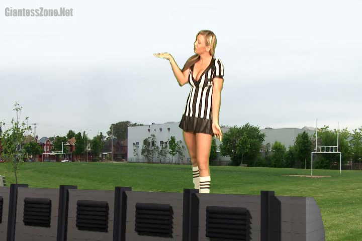 <p>Kbella instantly grows into a giantess after finishing being the referee at a soccer game. Frustrated by how badly the players did, she decides to take out her agressions on them by picking some up, telling them off, then stomping them flat. A few good players and the waterboy survive, but some others feel her wrath as she stomps around the field.</p>