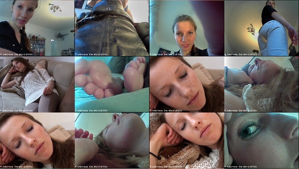 Two new movies with Isi and some shrunken people. First she shrinks her ex boyfriend and his new girl, and, after playing with them, they get crushed under her shoe and her butt. In the second movie a tiny man is wandering around the sleeping beauty - until she wakes up. Great close ups, handheld, crush and barefoot scenes - Enjoy! 
